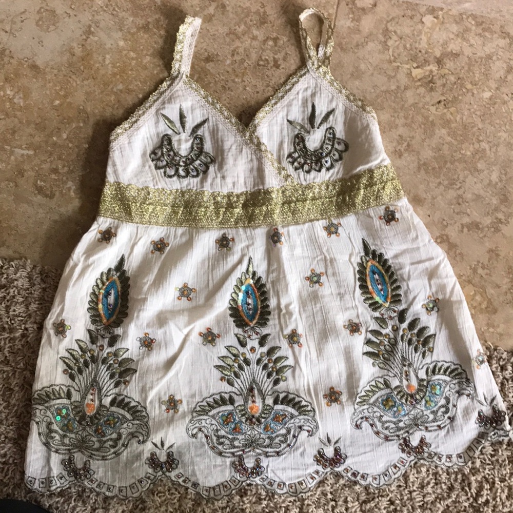 Hazel Ivory & Gold Lined Tank Size Small